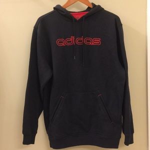Adidas black hoodie, red embroidered letters
